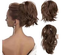 SDFWGG 20cm Court Queue de Cheval Chignon Extension avec Pince avec Fils Métalliques Pliables Naturel Synthétique pour Femmes Pince à Cheveux Queue de Cheval Coiffure