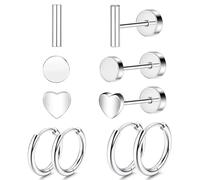 SDFWGG 4 Paires Boucles D'oreilles Titanium Alloy Huggie Créoles Clous Ronds Coeur Barre Piercing Oreille Cartilage Petites ' Créoles Boucles D'oreilles Huggie Cartilage