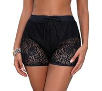 SDFWGG Short de Bain Femme Shorty Natation Culotte Taille Haute avec Design en Dentelle ajourée Bain Femme Short de Plage Couvrant pour Piscine Plage Vacances