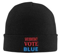 SDFXCDR Chaud en Hiver Sauvez la démocratie Votez Bonnet Bleu Casquette en Tricot Ample Chapeau d’Hiver Chaud Noir pour Hommes Femmes Porter quotidiennement Camping Bonnet tricoté