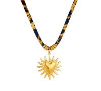 SDFXCDR Collier Homme Coeur doré Fleur de Soleil Pendentif Vintage Tendance Léopard Imprimé Collier Dame Bijoux Imperméables Cadeau