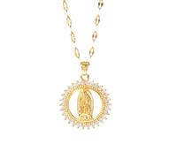 SDFXCDR collier personnalisé, collier catholique Saint Padre Pio pour hommes femmes, colliers pendentifs ronds de couleur or, cadeau de bijoux de prière religieuse
