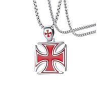 SDFXCDR Collier personnalisé, Homme Collier Croix de Fer Rouge Chevalier Kinghts Templier Pendentif Crusader Mâle Bijoux Cadeau