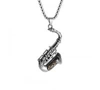 SDFXCDR Colliers pour Hommes Collier Saxophone Vintage Statue Gravée Pendentif Bijoux Catholiques pour Hommes Femmes Punk Rock Collier Merci Cadeaux Professeur