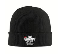SDFXCDR Coton Chaud d’Hiver, 1pc Grumpy Old pour l’Homme Noël Edition Bonnets tricotés Chapeau d’Hiver côtelé Noir avec Santa Graphic Foldover Cuff pour la Chaleur