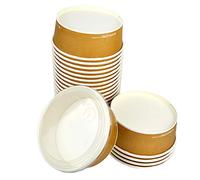 SDG Lot de 40 saladiers bio en carton Havane 1200 ml hauteur 6,5 cm diamètre 18 cm + 40 couvercles idéaux pour emporter de salade, épeautre, frits mixtes