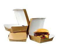 SDG Lot de 50 sandwich Box Havane en papier 12 x 12 x 7 h bio avec couvercle refermable pour emporter Hamburger Hot Dog Panini