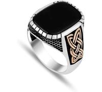 SDGBCXD bague, ， Bague en argent turque for homme, bijou fait main, gravée avec pierres précieuses noires, taille I-Z+6