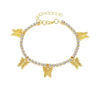 SDGBCXD, Bracelet de cheville papillon brillant for femme, exquis bracelet de jambe à double couche avec pendentif papillon, accessoires for femmes,Bracelets de cheville(S351)