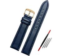 SDGBCXD bracelet de montre, Bracelet de montre en cuir bleu 12 mm - 23 mm, bracelet de rechange for montre, accessoires de montre(Plain Blue Gold,21mm)