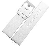 SDGBCXD bracelet de montre, Bracelet de montre en cuir véritable 22 mm - 30 mm, motif grain litchi, bracelet de rechange for montre homme(White Silver Buckle,30mm)
