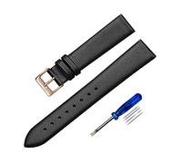 SDGBCXD bracelet de montre, Bracelet de montre en cuir véritable tissé uni, couleurs vives, 12 mm-22 mm, for femmes et hommes, avec boucle ardillon polie(Black Rosegold)