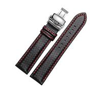 SDGBCXD bracelet de montre, Bracelet de montre Leat for homme en fibre de carbone 18 mm-24 mm avec fermoir cousu rouge et doublure en cuir(Red Deploy Clasp)
