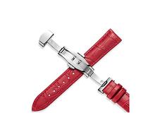 SDGBCXD bracelet de montre, Bracelets de montre en cuir véritable avec boucle papillon pliable (12 mm/14 mm/15 mm/16 mm/17 mm/18 mm/19 mm/20 mm/21 mm/22 mm/24 mm)(Silver Red)