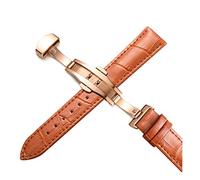 SDGBCXD bracelet de montre, Bracelets de montre en cuir véritable avec boucle papillon pliable (12 mm/14 mm/15 mm/16 mm/17 mm/18 mm/19 mm/20 mm/21 mm/22 mm/24 mm)(Rosegold Light Brown)