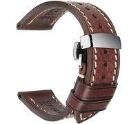 SDGBCXD bracelet de montre, Bracelets de montre en cuir véritable vintage 18 mm, 20 mm, 22 mm, 24 mm, avec fermoir à boucle papillon(Coffee 24)