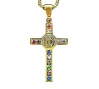 SDGBCXD Collier, Collier Croix d'Exorcisme de Saint Benoît, 12 Tribus d'Israël et Pierres Précieuses la Ville Sainte Jérusalem(Gold)