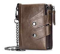 SDGBCXD Portefeuille, avec Blocage, Fermeture éclair Vintage à Trois Volets en Cuir Doux au Toucher Clip et boîte Cadeau(Bruin)