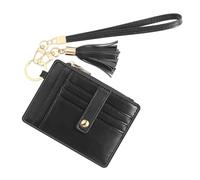 SDGBCXD Portefeuille de Perles, Porte-Cartes Minimaliste en Cuir synthétique avec dragonne - 8 emplacements for Cartes, 1 fenêtre for Carte d'identité et 1 Poche zippée, Gris(Black)