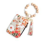 SDGBCXD Portefeuille de Perles, Porte-clés à Pompon avec Motif Floral, for Femme, Porte-Cartes et Petits Porte-Monnaie(Khaki)