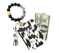 SDGBCXD Portefeuille de Perles, Portefeuille en Cuir de Style bohème avec Pompon et Cordon perlé, Porte-Cartes Portable en Cuir PU for Cartes d'identité, Noir(Black and White)