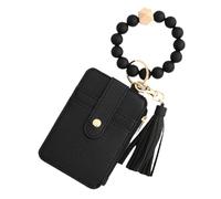 SDGBCXD Portefeuille de Perles, Portefeuille en Cuir de Style bohème avec Pompon et Cordon perlé, Porte-Cartes Portable en Cuir PU for Cartes d'identité, Kaki(Black)