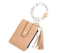 SDGBCXD Portefeuille de Perles, Portefeuille en Cuir de Style bohème avec Pompon et Cordon perlé, Porte-Cartes Portable en Cuir PU for Cartes d'identité, Noir(Khaki)