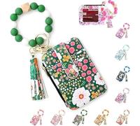 SDGBCXD Portefeuille de Perles, Portefeuille en Cuir imprimé, Porte-clés à Motif Floral, Bracelet Porte-clés, Unisexe(Green)