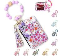 SDGBCXD Portefeuille de Perles, Portefeuille en Cuir imprimé, Porte-clés à Motif Floral, Bracelet Porte-clés, Unisexe(Purple)