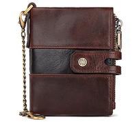 SDGBCXD Portefeuille, Porte-Cartes de crédit for Homme, Portefeuille en Cuir véritable avec chaîne, Fin à Deux Volets for(Bruin)