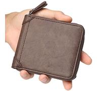 SDGBCXD Portefeuille, Portefeuilles for Homme, Portefeuille Fin à Deux Volets, en Cuir véritable avec Poche zippée for la Monnaie, Rabat(Bruin)