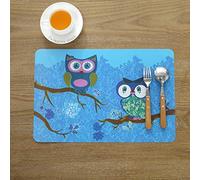 SDGBCXD Set de Table résistant à la Chaleur, Lot de 2 Sets Table imperméables recouverts d'un Film imprimé Style Occidental, européen, Motif Hibou(Happy Kitchen (2 Pieces))