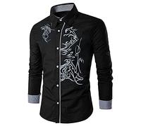 SDGR Chemise Imprimée en 3D pour Hommes Chemise à Revers Classique à Imprimé Dragon Chemise Traditionnelle Africaine pour Hommes à Manches Longues Slim Fit Casual Chemises Habillées pour Hommes