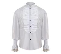 SDGR Homme Gothique Vintage Cour Chemise Col Montant Ourlet Dentelle Manches Longues Manches Bouffantes Chemise Chemisier Chemise Homme Noir Et Rouge Courte