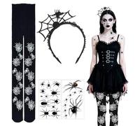 Sdhgerh Costume d'araignée d'Halloween pour femme - Ensemble de toiles d'araignée - Collants - Tatouages pour le visage - Halloween - Carnaval