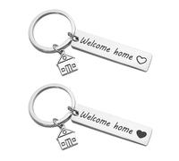 Sdhgerh Lot de 2 porte-clés personnalisés en acier inoxydable avec motif maison et cœur, Couleurs en acier inoxydable, 1x5 cm und 1,2x4 cm