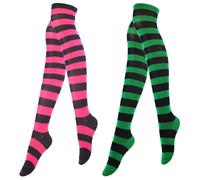 SDIUAKBV Chaussettes Dessus du Genou pour Femmes Chaussettes hautes à rayures for femmes, chaussettes au-dessus du genou, bas longs et hauts au genou(2Pairs-mix colours 9)