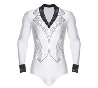 SDIUAKBV Homme Danse Latine Costumes Men Long Sleeve Shiny Rhinestone Figure Skating Leotard Latin Dance Tango Ballroom Ballet Bodysuit Dancewear Pour la danse(XL)