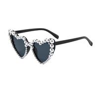 SDIUAKBV Lunette Coeur Lunettes de soleil en forme cœur avec fausses perles for femmes - Antireflet, parfaites for les événements décontractés et festivals musique Pour l'été(Balck)