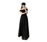 SDIUAKBV Robe Épaules Dénudées Robe Noire à Une épaule avec Un Style Long et élégant, adaptée au Printemps des Enfants pour la Femme(M)