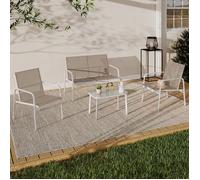 IDMarket - Salon de Jardin Bas TOLEDE 4 Places avec canapé, fauteuils et Table Blanc et Beige