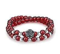 SDJJSAO bracelet en perles de jade, Bracelet d'équilibre en perles de grenat rouge et noir, talisman for la prospérité, l'argent chance, 7(9)