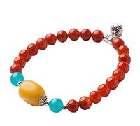 SDJJSAO bracelet en perles de jade, Bracelet en agate rouge et argent sterling S925 for femme, perles rondes d'amazonite, cristal Reiki, chakra, attire l'argent la chance