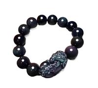SDJJSAO bracelet en perles de jade, Pierre précieuse naturelle Piyao, pierre d'énergie, ajustable, for repousser les mauvais esprits, for femmes et hommes, 14 mm