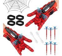 Sdjuifsd 18 Pièces Gant Spider, Lanceur Spider, Jouets de Poignet, Lanceur Enfants, Fléchettes Ventouse, Gants Rouges, Bande Elastique,pour Fêtes Anniversaire Enfants, Fêtes Rôle, Patry Cadeaux