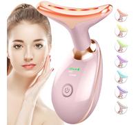 SDKWDH Red-Light-Therapy-for Vise-and-Neck Outil de massage facial 7 couleurs pour les rides, double menton, masseur facial vibrant avec thermiques pour les soins de la peau, rose brillant