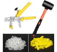 SDLDEER Ensemble de système de nivellement de carrelage, outil de carrelage 3 mm, 300 laschen, 100 cales, 1 pince et 1 marteau en caoutchouc pour aide à la pose de carrelage, ensemble de nivellement