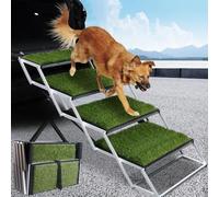 SDLDEER Marchepieds pliables pour chiens de grande taille, surface en gazon artificiel antidérapante, rampe télescopique portable pour voitures, VUS, camions (4 marches, vert, extra large)