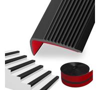 SDLDEER Profilé de nez de marche 50 mm x 5 m Profilé de nez de marche auto-adhésif Antidérapant Flexible Étapes en PVC-Caoutchouc Protection des marches pour intérieur et extérieur (Noir)