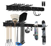 SDLDEER Support mural pour balai, rangement mural, pour garage, support en acier inoxydable robuste avec plusieurs crochets (81 cm, 2 panneaux et 6 crochets)